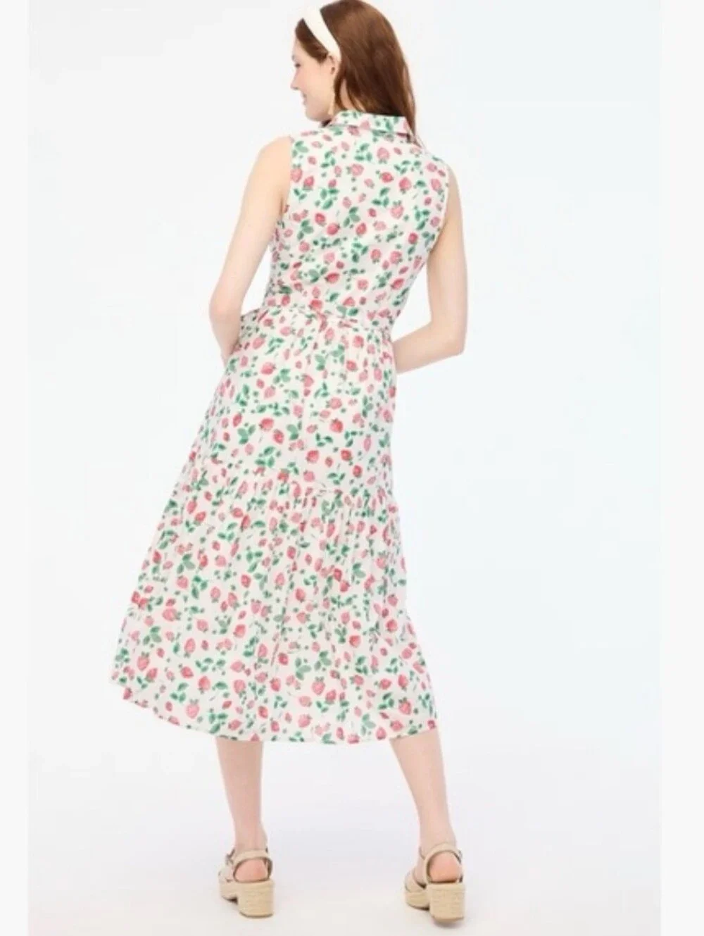 J.Crew Strawberry Print Collared Midi Dress Size 2 NWT
